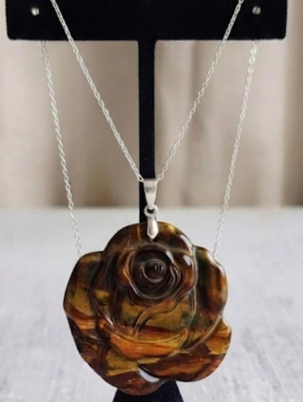 New Stunning Polychrome Jasper 3D Rose Pendant Artisan Crafted